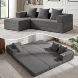 79" Modular Sectional Sofa, Boneless Convertible Sleeper Sofa Bed, Modern Tri-Folding Cloud Couch with L-Shape Chaise, Corduroy Futon for Living Room Small Spaces Apartment, No Assembly,Grey