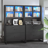 SEDETA 2 Drawer File Cabinet with Lock & Charging Station, Filing Cabinet Fits Letter, Legal, A4 Size, Wood File Cabinets, Black