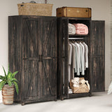 AMERLIFE Set of 2 Farmhouse Armoire Wardrobe Closet with 2 Barn Doors, 71'' Storage Cabinet with Shelf & Hanging Rod, Versatile Clothing Storage for Bedroom, Black Oak