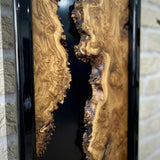 Live Edge Wood Wall Art, Black Framed Narrow Vertical Panel | Natural Wooden Wall Decor for Hallway, Living Room & Office, Rustic Handcrafted Gift - 20"x48"