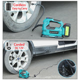 Tire Inflator Portable Air Compressor, 150 PSI with Extension Hose, Exhaust & Quick Air Chuck for Car Motorcycle Bike & Ball(Require Battery Not Include)