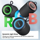 Bluetooth Speaker Wireless,IP67 Waterproof & Dustproof Portable Speaker with Lights,15W Loud Stereo Sound, 2500mAh Battery All Day Playtime, TWS Pairing, BT5.3, Home/Party/Outdoor/Beach (Black)