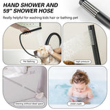 SUBEIXI Roman Tub Faucet with Hand Shower Matte Black 3 Hole Deck Mount Bathtub Faucet with Sprayer All Metal High Flow Bathtub Faucet Tub Filler High Arch Spout