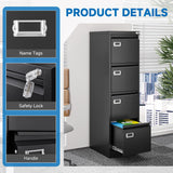 BYNSOE 4 Drawer File Cabinet with Lock Metal Vertical File Cabinet Office Home Vertical File Cabinet for A4 Legal/Letter Size Narrow File Cabinet Locked,Assembly Required