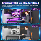 ODK Reversible Gaming Desk LED Lights, 40 Inch Computer Desk with Storage Shelves & Monitor Stand, Study Table for Home Office
