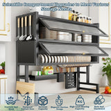 MANNY HOME 4-Tier Dish Drying Rack with Cover – Above Sink Kitchen Storage Rack, Large Space-Saving Shelf for Dishes, Glasses, Bowls & Cutlery, Black (W-40'')