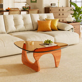 LUCKIIA Coffee Tables Glass Small Farmhouse Coffee Table Mid-Century Modern Wood Center Table for Living Room, Walnut Brown, 32 Inch