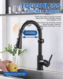Touchless Kitchen Faucet Motion Sensor - Activated Smart Hands Free Kitchen Faucets with Pull Down Sprayer Single Handle Kitchen Sink Faucet,Matte Black
