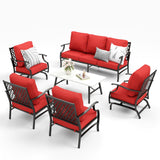MIXPATIO 6-Piece Patio Conversation Set, Rocking Chairs, Coffee Table, Red