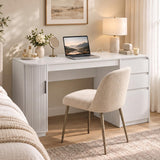 ZenXity Farmhouse 55" Computer Desk with Charging Station, Wooden Home Office Executive Desk with 3 Drawers and Fluted Storage, Study Table Workstation