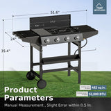 MFSTUDIO 3-in-1 Stove and Griddle Combo Gas Grill 4-Burner Propane Grills 52,000 BTU High Output for Outdoor Patio Barbecue and Meals