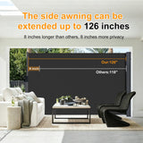 Side Awning with Privacy Screen Protection, Carbon Gray Waterproof & UV-Resistant Outdoor Side Pull Shade for Patios