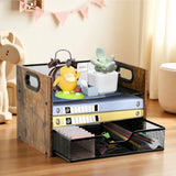 Boershun Wood Desk Organizer - 3-Tier Desktop File Organizer with Drawer, Wooden Paper Tray, Office Desk Organzier and Accessories for Papers, Mail, Notebooks, Stationery