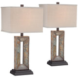 Franklin Iron Works Tahoe Small Rustic Traditional Style Table Lamps 26" High Set of 2 Natural Stale Open Base Rectangular Box Shade for Living Room Bedroom House Bedside Home (Colors May Vary)
