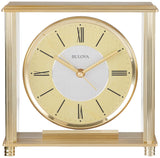 Bulova B1700 Grand Prix Table Clock | Brass MetalFinish | Glass Enclosure with Two-Tone Metal Dial | Quiet Sweep | Elegant Desktop Timepiece for Offices & Collectors