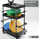 Savior Equipment Mobile Tackle Station Pro 16 Fishing Rod Holder Cart w/Wheels, Adjustable Rack For Different Rod & Reel, 3-Level Fishing Gear Storage Pole Organizer For Garage Home Indoor Use, Black