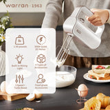 warran Master 4-in-1 Electric Hand Mixer with Turbo Boost, Stainless Steel Whisk, Beaters, Dough Hooks & Milk Frother, Lightweight Handheld Mixer for Baking & Coffee, Champagne Gold