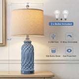 Woven Resin Table Lamps Set of 2, Farmhouse Table Lamps with USB Ports, Touch Button Switch Beside Lamps, Resin Desk Lamp, Linen Shade, Nightstand Lamp for Living Room Bedroom Decor (2 Bulbs Included)