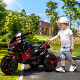 12V Electric Kids Motorcycle for 3-8 Year Old Boys Girls, 3-Wheel Ride-On Toy Motorbike with Lighting Wheels, Music Player (Connect with Phone) and Hand Drive (RED)
