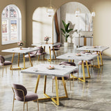 Tribesigns Square Dining Table, 31.5" Modern Dinner Table with Metal Base, Kitchen Table for Dining Room, Small Space, Apartment, White & Gold (4pcs)