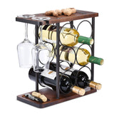 Wine Rack with Glass Holder, Countertop Wine Rack, Wooden Wine Holder with Tray, Perfect for Home Decor & Kitchen Storage Rack ALLCENER