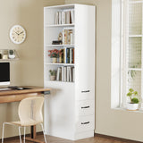 Slim Bookcase with Side Ders, Adjuble Shelves, Left/Right Interchanable, Perfect for Smals, Tall Cabinet for Living Room, 60 x 38 x 180 cm