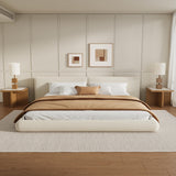 Merax King Size Low Profile Floor-Hugging Platform Bed, Platform Bed Frame with 27.45'' Headboard, 800lb WeightCapacity, Upholstered Modern Bed in Fabric, Cream