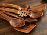 Wooden Kitchen Cooking Utensils Set, NAYAHOSE 7 Pcs Natural Teak Wooden Spoons and Spatulas for Non-stick Pan