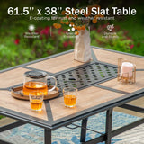 PHI VILLA 7pc Patio Dining Set w/Umbrella, Wood-top Table, Rattan Chairs