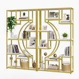 HolliWill Modern Book Shelf, White and Gold Bookshelf, 70.8 Inch Tall Etagere Bookcase, Set of 2 Geometric Display Shelves for Living Room, Bookcases/Bookshelf with Metal Frame for Home Office