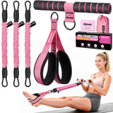 KUZARO Upgraded Multifunction Pedal Resistance Band with Handle, 3 Tube Adjustable Resistance Bands for Abdomen, Waist, Arm, Core/ABS, Leg Workout
