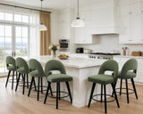 BONBEUR Swivel Bar Stools Set of 6, 26 Inch Counter Height Stools with Backs, Modern Upholstered Linen Fabric Counter Stools with Solid Rubberwood Legs for Kitchen Island, Dining Room, Home Pub, Green