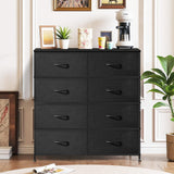 8-Drawer Dresser for Bedroom, Anti-Tip Tall Storage Organizer Chest of Drawers with Wooden Top and Metal Frame Fabric Bins for Closet, Living Room, Hallway, Entryway, Black