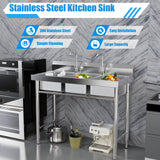 Subiudzzh 3 Compartment Stainless Steel Sink, Commercial with 2 Faucets Freestanding Restaurant Sink for Manually Cleaning food, Bowls 39 x 18 x 35.8 Inch Loading 441 Lbs Silver