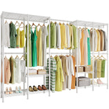 Higeego H5 Pro Heavy Duty Clothes Rack Wardrobe Closet for Hanging Clothes, Freestanding Garment Rack with Expandable Hanger Rods, Closet Organizer and Storage, (97.7-115.4")L x 15.7"W x 75.4"H, White