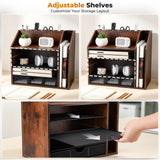 5-Tier Wood Desk Organizer and Pen Holder, File and Mail Sorter with Drawer