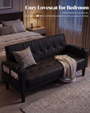 62'' Black faux Leather Tufted Upholstery Loveseat for Living Room