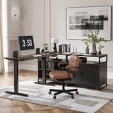 66 Inch L Shaped Standing Desk with Drawers & Shelves, Executive Table Adjustable Height