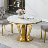 Maotifeys White Marble Dining Table for 4-6, Luxury 45" Round Faux Marble Kitchen Table for 4 Modern Circle Dining Room Tables with Diamond Gold Stainless Steel Base