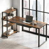 SHW 46-Inch Home Office Computer Desk w/Side Shelf & Drawer, Rustic Brown
