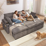 Convertible Sofa Bed, Chenille L-Shaped Sectional Sofa with Storage, Grey
