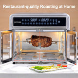HotKing Dual-Zone Air Fryer Toaster Oven Combo, 28 QT Extra Large, Non Toxic Stainless Steel Convection Oven with French Door, Countertop Airfryer with Window, Racks, Rotisserie, Dehydrator, ETL Rated