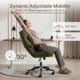 KISLOT Home Office Desk Chair, Ergonomic Office Chair with Lumbar Support, Adjustable Swivel Computer Chair with Wheels, Fabric Executive Task Chair with Wood Arms, Moss Green