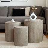 MOOLSUN Modern Nesting Coffee Table Round Wooden Drum End Tables for Small Space Living Room, Bedroom, Balcony, Office (A-Wood Color 1)