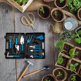 1 Set Garden Tool Set 10 Pieces Plastic Gardening Planting Tools Kits with Shovels, Rake, Scissor, Trimmer, Blue