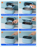 onlikin 45KHz Ultrasonic Jewelry Cleaner, 5 Timer & 3 Power Modes, 35W Retainer Cleaner for Jewelry, Eyeglasses, Rings, Watch Strap, Dentures - Quiet <38dB, 20oz, 304 Stainless Steel Tank(Blue)