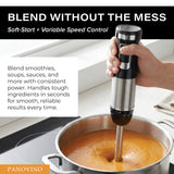 PANOVINO Immersion Blender with Stainless Steel Blending Arm, Whisk & Chopper – Variable Speed Hand Blender, 400W DC Motor, Metal Connector, Mixing Cup Included, Black