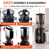 celiberry Cold Press Juicer Machines, 5.3” Large Feed Chute Slow Masticating Juicer for Whole Fruits & Vegetables, Easy Clean, Black
