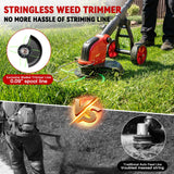20000RPM Electric Weed Wacker Cordless with Wheel, 6000mAh Electric Weed Eater Battery Powered,4-in-1 Brush Cutter/String Trimmer/Grass Trimmer/Edger,Stringless Weed Trimmer,2 Battery