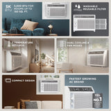 TCL 5000 BTU Window Air Conditioner, Compact Energy Efficient AC Unit with Fan & Reusable Filter for Bedroom, Living Room, Garage, Other Rooms Up To 150 Sq. Ft.